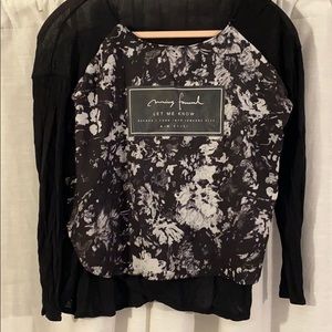 Black, Long Sleeve Shirt with Black/White Print